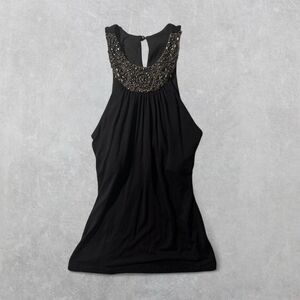 Dark Brown Beaded Halter Top with Shelf Bra